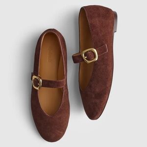 New! Madewell The Remy Mary Jane Flat in Leather Suede in Chocolate Raisin